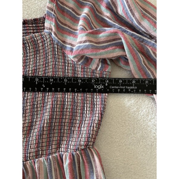 Marine Layer Ivy Smocked Maxi Dress Linen Blend Striped in Brick Size XL - Picture 11 of 14